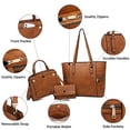 thumbnail image 2 of VANSARTO Women's Vegan Leather Tote Handbag Set, Brown, 3-Piece, 2 of 5