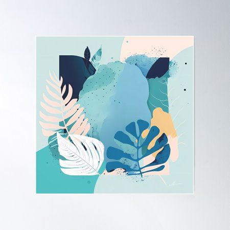 Abstract Flower Nature Botanical Shapes Leaf Minimalism Modern Contemporary Blue Pastel Digital Art Poster Wall Art Modern Wall Decor For Living Room Bedroom 30x30 UNFRAMED