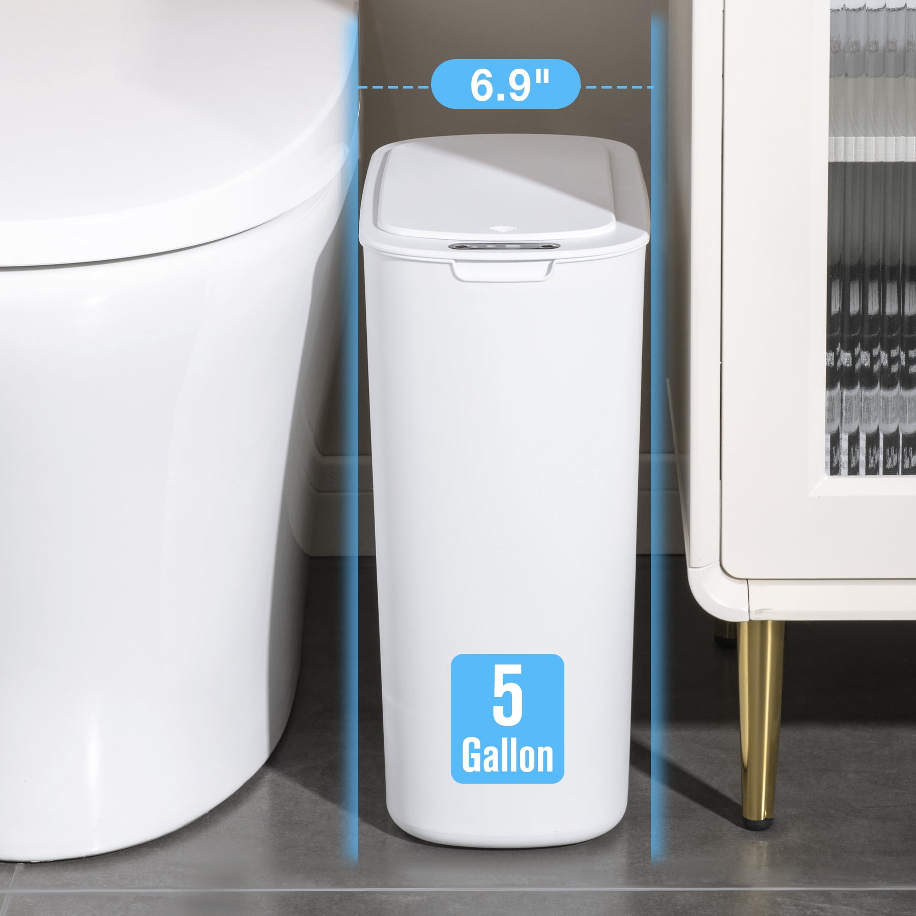 Cesun 5 Gallon Trash Can, Touchless Sensor for Bathroom, Office, Rv, Bedroom, Living Room, White