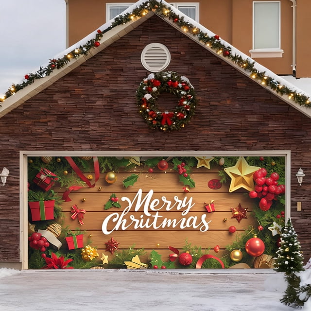 Garage Banner Holiday Decorations Festive Decoration Polyester Material Weather Resistant Easy Installation Eye Catching Design for Seasonal Celebrations Family Gatherings Outdoor Indoor