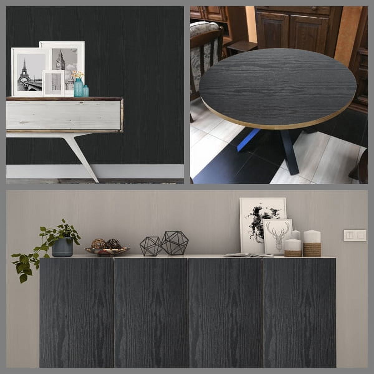 Arthome Black Wood Paper, 17"x 393" Self Adhesive Wallpaper Waterproof Gloss PVC Vinyl, Oil Proof,Black Wood Vinyl Paper for Furniture Cover Surface,Countertop,Kitchen,Shelf Liner