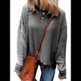 thumbnail image 2 of Sudadera Holgada de Otoño para Mujer, Informal, de Punto A Rayas, Larga, Cuello Redondo, Abertura, Tipo Túnica Negro L, 2 of 8