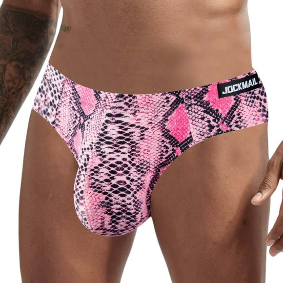 TIHLMK Men Casual Fashion Leopard Prints Silky Temptation Single Thong Bikini Underwear Pants
