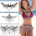 thumbnail image 3 of 6 hojas de tatuaje negro debajo del pecho para mujeres, pegatinas de tatuaje temporal con diseños de flores, luna y lazo en la cintura del pecho, 3 of 5
