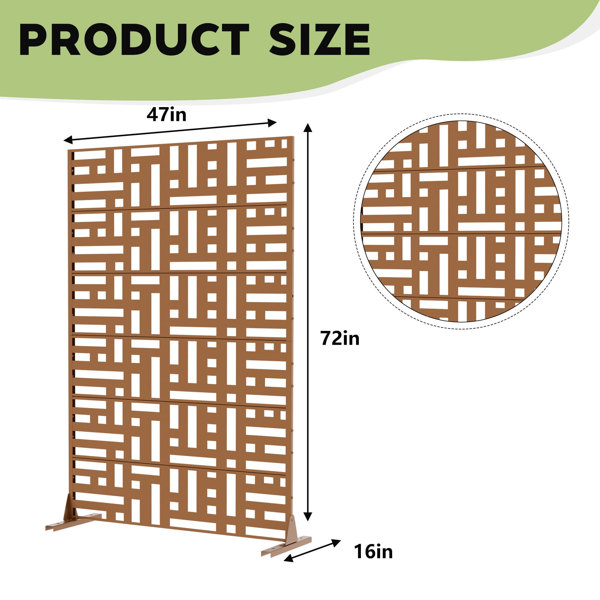 MAYEERTY 72×47" Outdoor Brown Metal Privacy Panel Screen for Backyard & Garden, Geometric Maze Pattern