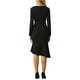 thumbnail image 3 of Vestido formal de cola de pez con cinturón para mujer INSPIRE CHIC, de cuello redondo y manga larga, color negro, 3 of 5