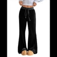thumbnail image 1 of Pantalones de Terciopelo para Mujer con Cintura con Cordón y Pierna , Pantalones Casuales de Estar por Casa. Negro S, 1 of 10