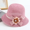thumbnail image 3 of Koadzawe Women's Straw Sun Hat, Elegant Cloche Bucket Cap with Floral Ribbon Bow and Pearl Accent, Woven Breathable Beach Headwear for Summer Vacation, Tea Party, and Outdoor Travel Light Violet, 3 of 4
