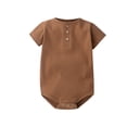 thumbnail image 2 of SROBPTY Toddler Boys and Girls Rompers Solid Crew Neck Short Sleeve Newborn Crawling Suits for 0-24M, 2 of 4