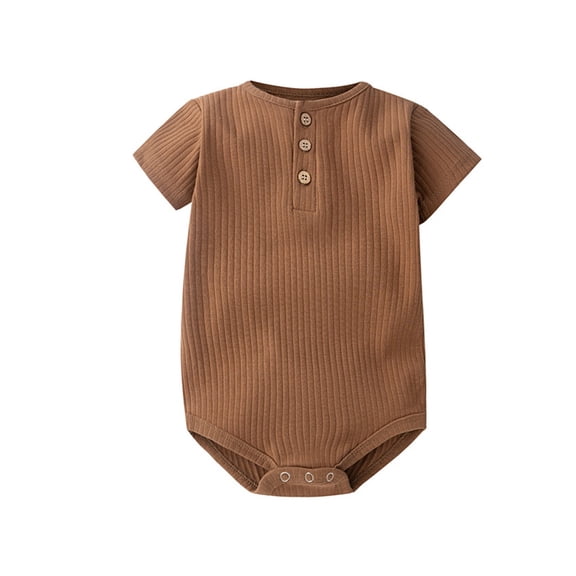 BRGZLK Baby Girl Boy Jumpsuit 2026 Trendy Solid Color Short Sleeve Knitted Breathable Rompers Unisex Baby Summer Clothes Brown 12-18 Months