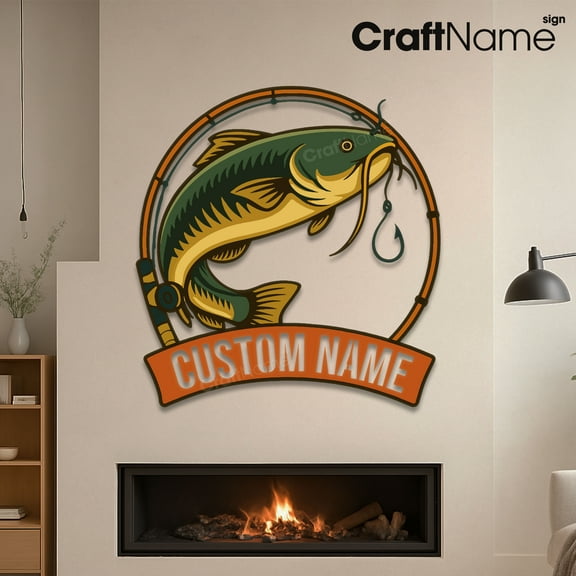 Craftnamesign Custom Catfish Metal Sign, Fishing Club Wall Art, Man Cave Decor, Gift For Fisherman