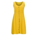 thumbnail image 4 of RYRJJ Women's Casual Sleeveless T-Shirt Dresses Summer V Neck Button Down Elastic Waist A-Line Swing Short Dress(Yellow,L), 4 of 5