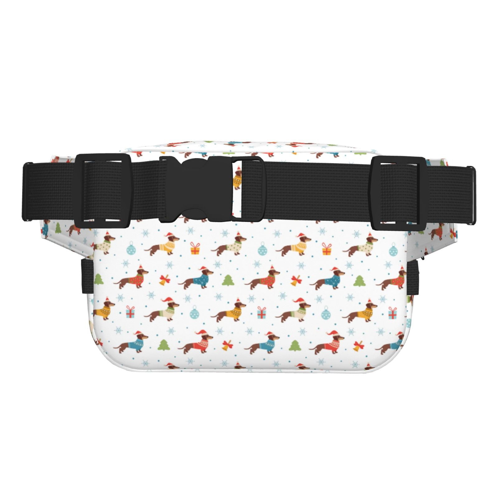 Picia winter Snowflake Dachshund Print Square Double-Layer Waist Bag Mini Adjustable Waist Belt Bag Exercise Running Travel Hiking