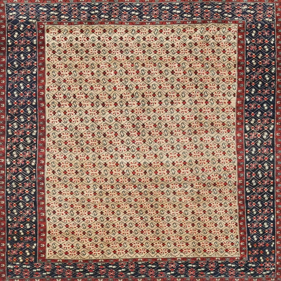 Ahgly Company Machine Washable Indoor Square Traditional Vermilion Red Area Rugs, 4' Square