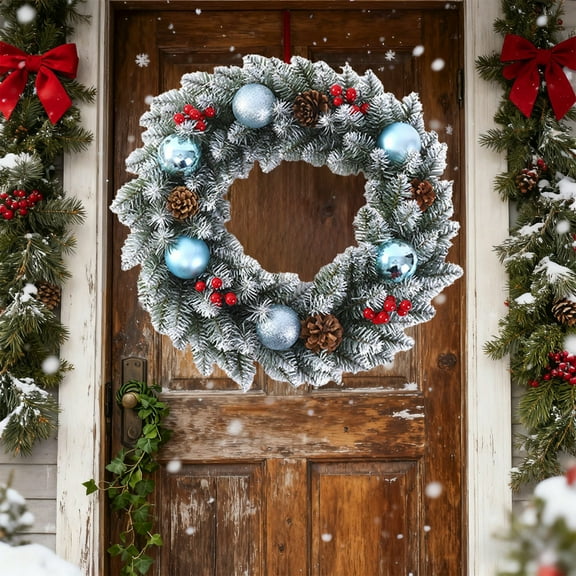 Fzsteel 30-Inch Artificial Christmas Wreath with Red Berries for Front Door Decor and Holiday Home Decoration
