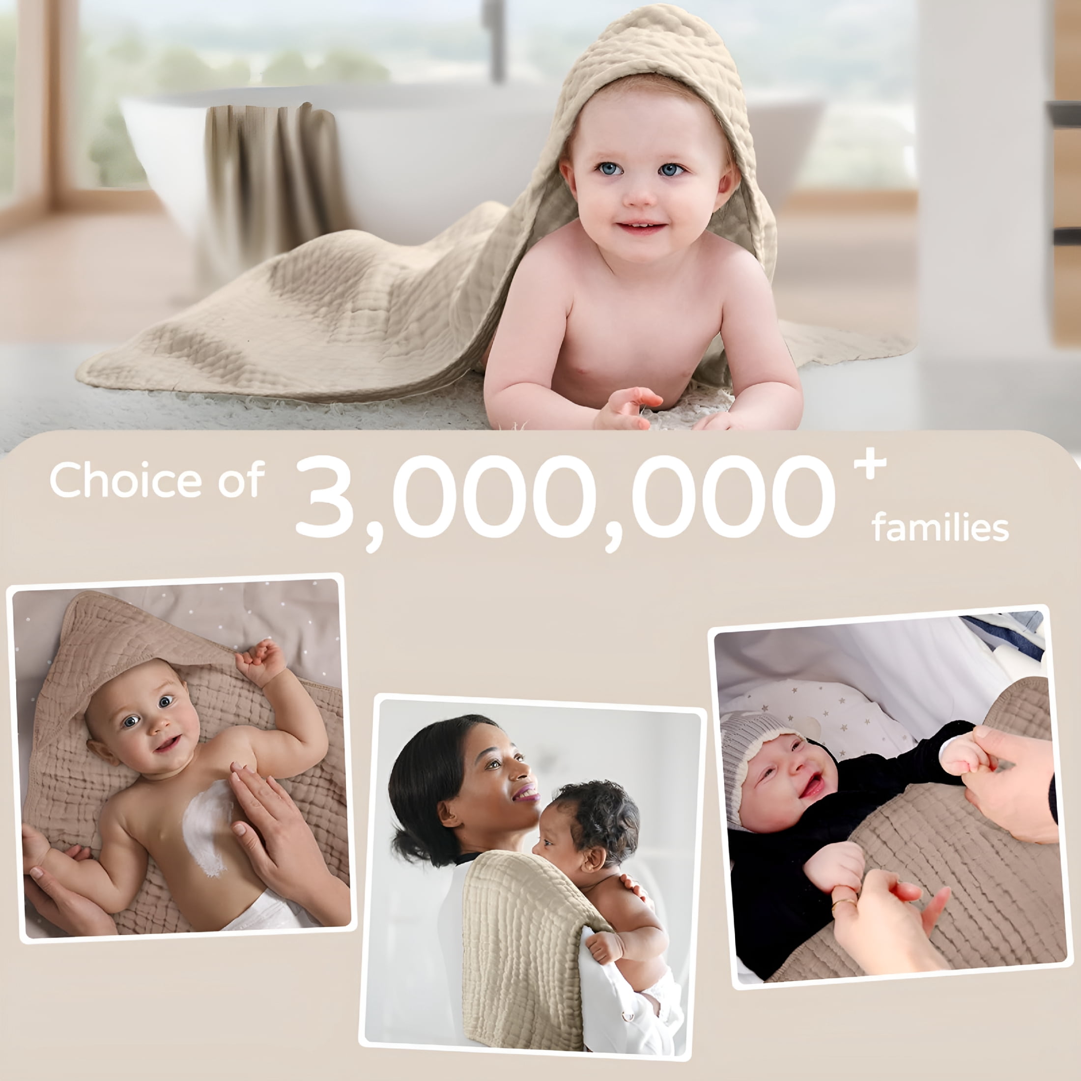 AUQ 2026 New Hooded Baby Towels for Newborn 2 Pack 100% Muslin Organic Cotton Baby Bath Towel with Hood for Babies,Infant,Toddler&Kids,32X32Inch,Soft&Absorbent Newborn Essential,Beige&Coffee