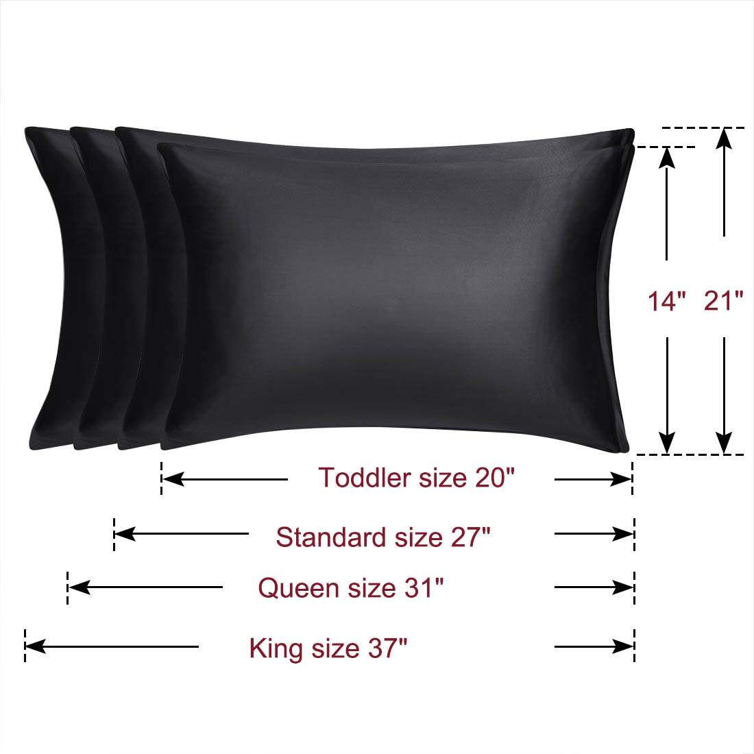 Unique Bargains Set of 4 Silky Satin Pillowcases Pillow Cover Black King