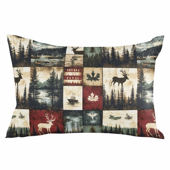 Rustic Forest Throw Pillow Cover 20 x 30 Inch Decorative Pillow Cover Reindeer Pine Tree Nautical Boat Retro Lumbar Pillowcase Seasonal Rectangle Cushion Case for Couch Sofa Bed Living Room