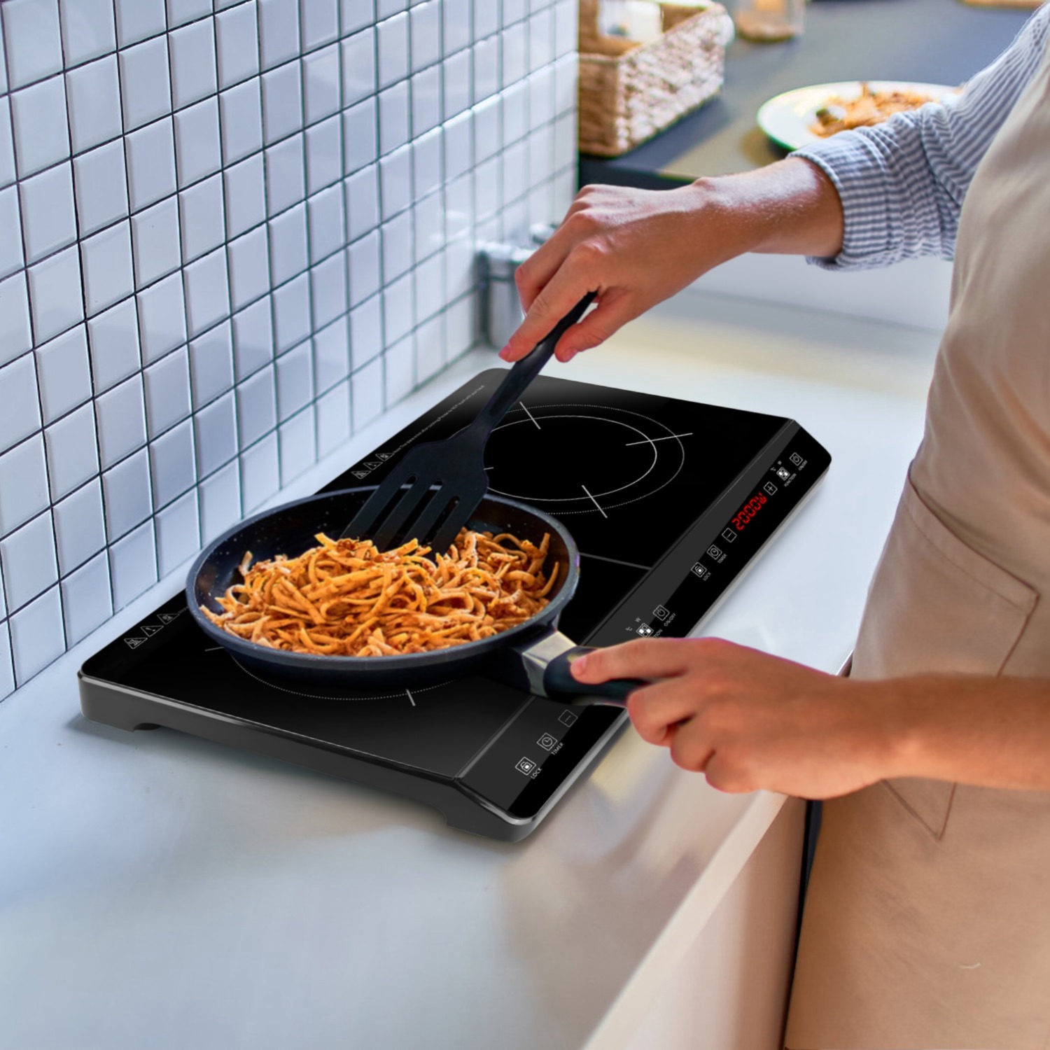 DECMAY Double Induction Cooktop,  Portable Dual Countertop Burner with Sensor Touch, 4000W  Induction Cooktop 2 Burner, Electric Countertop Cooker with 9 Temp & Power Levels, 3-Hour Timer,Safety Lock