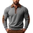 thumbnail image 2 of Guluxicc Dressy Henley Sweatshirts for Men Elbow Patch Ribbed Cuffs Hem Button Closure Collared Long Sleeve Casual Sweatshirts for Fall Winter Pullover, 2 of 7
