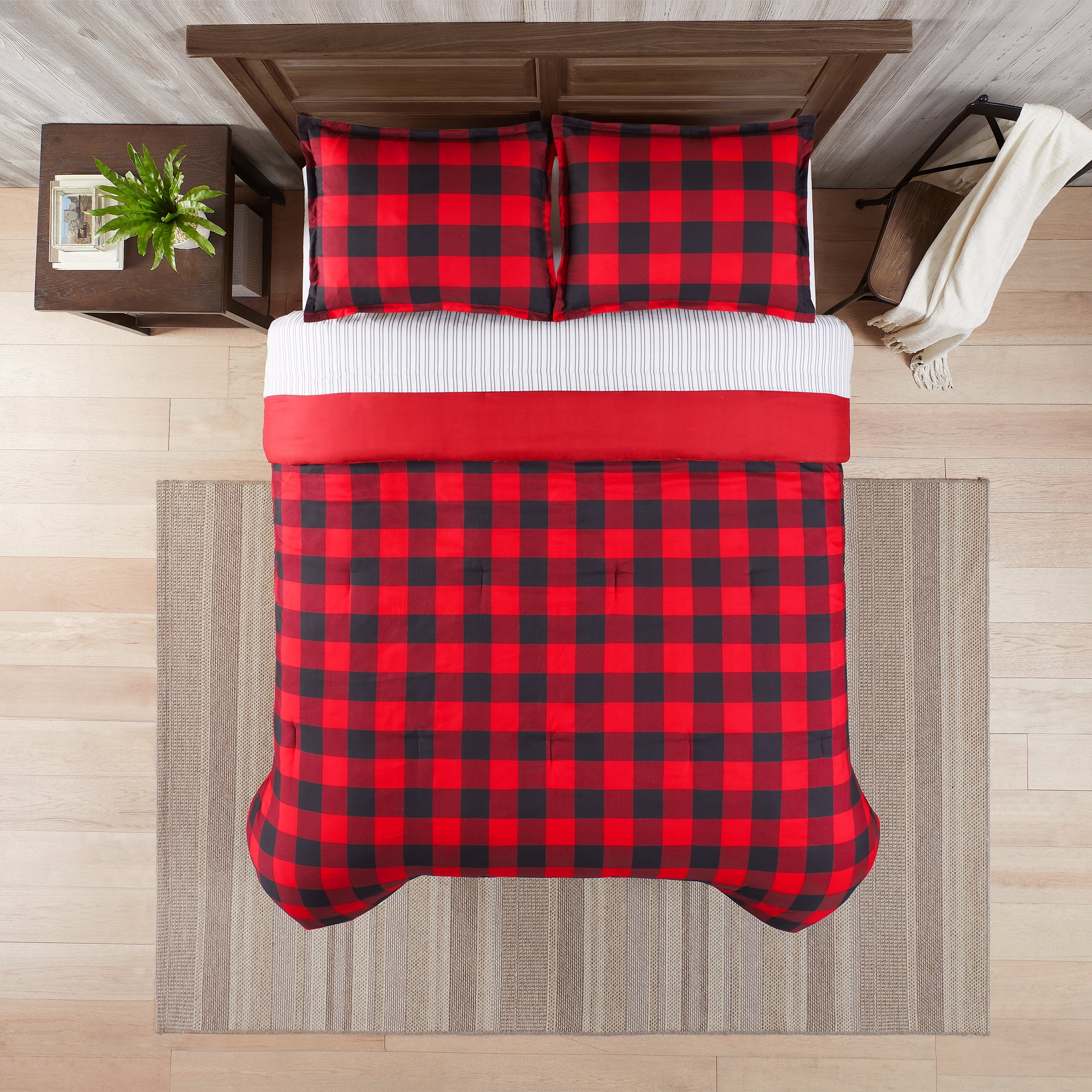 Serta Simply Clean Alex Red Buffalo Check Plaid 7-Piece Bedding Set, Full