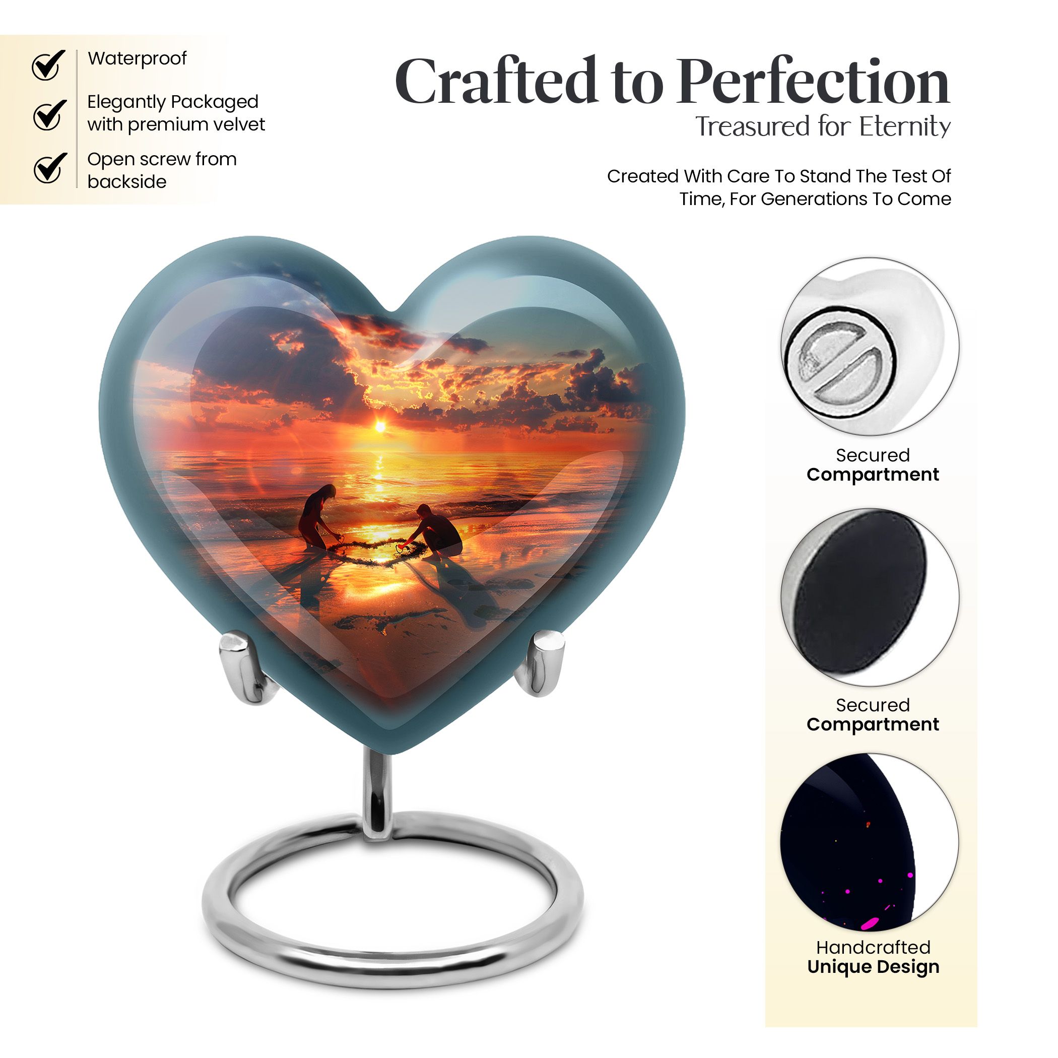 Sunset Heart Mini Urns For Ashes - Companion Urns For Burial - Heart Shaped Urns For Burial - Heart Shaped Decorative Urns For Human Ashes - Ashes Holder (Size-3inch,1pcs)