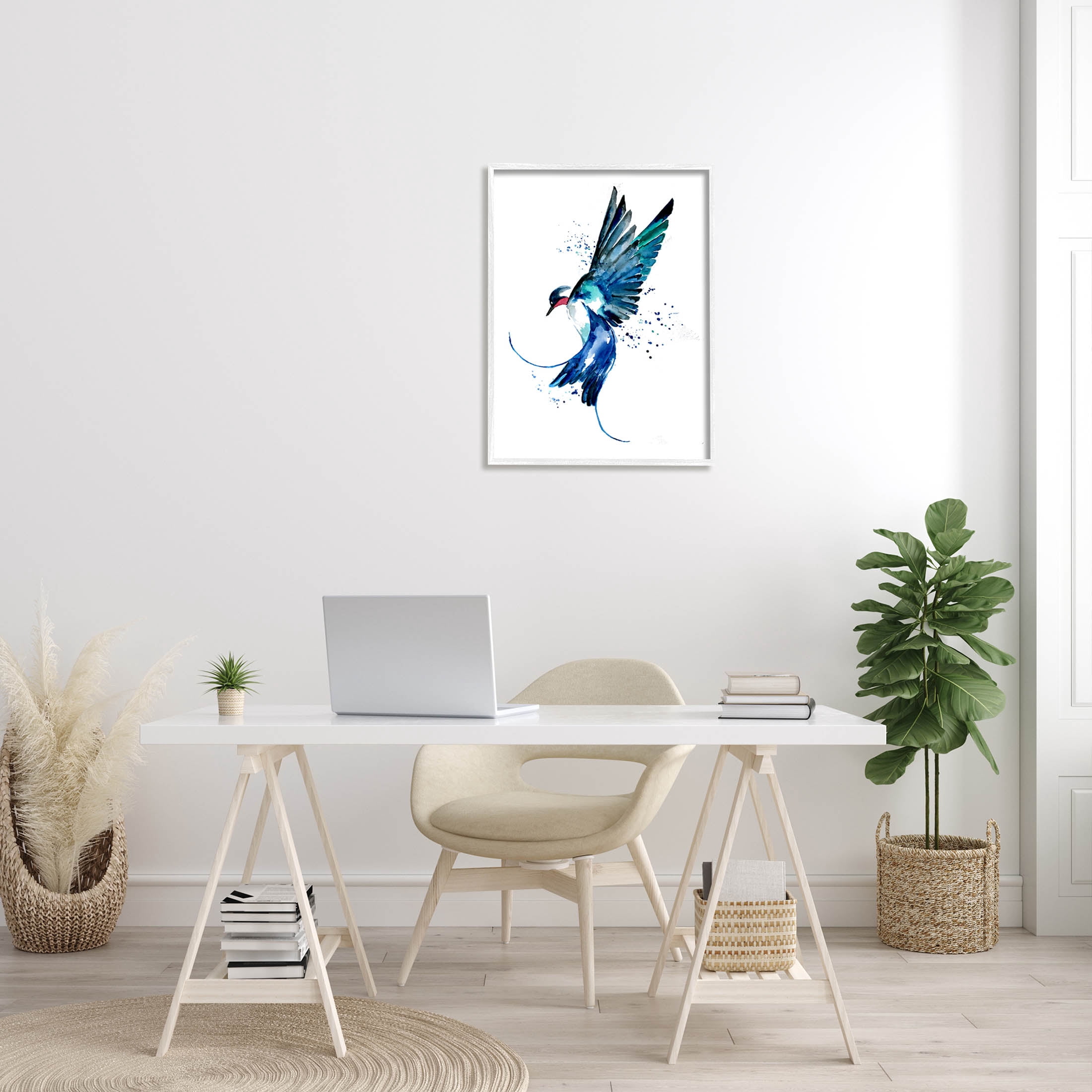 Blue Bird Flying Wings Animals & Insects Graphic Art White Framed Art Print Wall Art