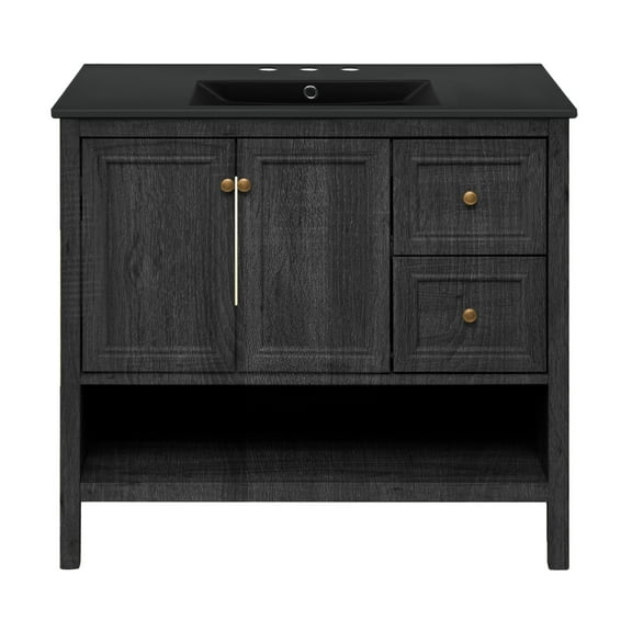 Chateau 36" Freestanding Bathroom Vanity in Black Oak with Black 3-Hole Widespread Sink Top