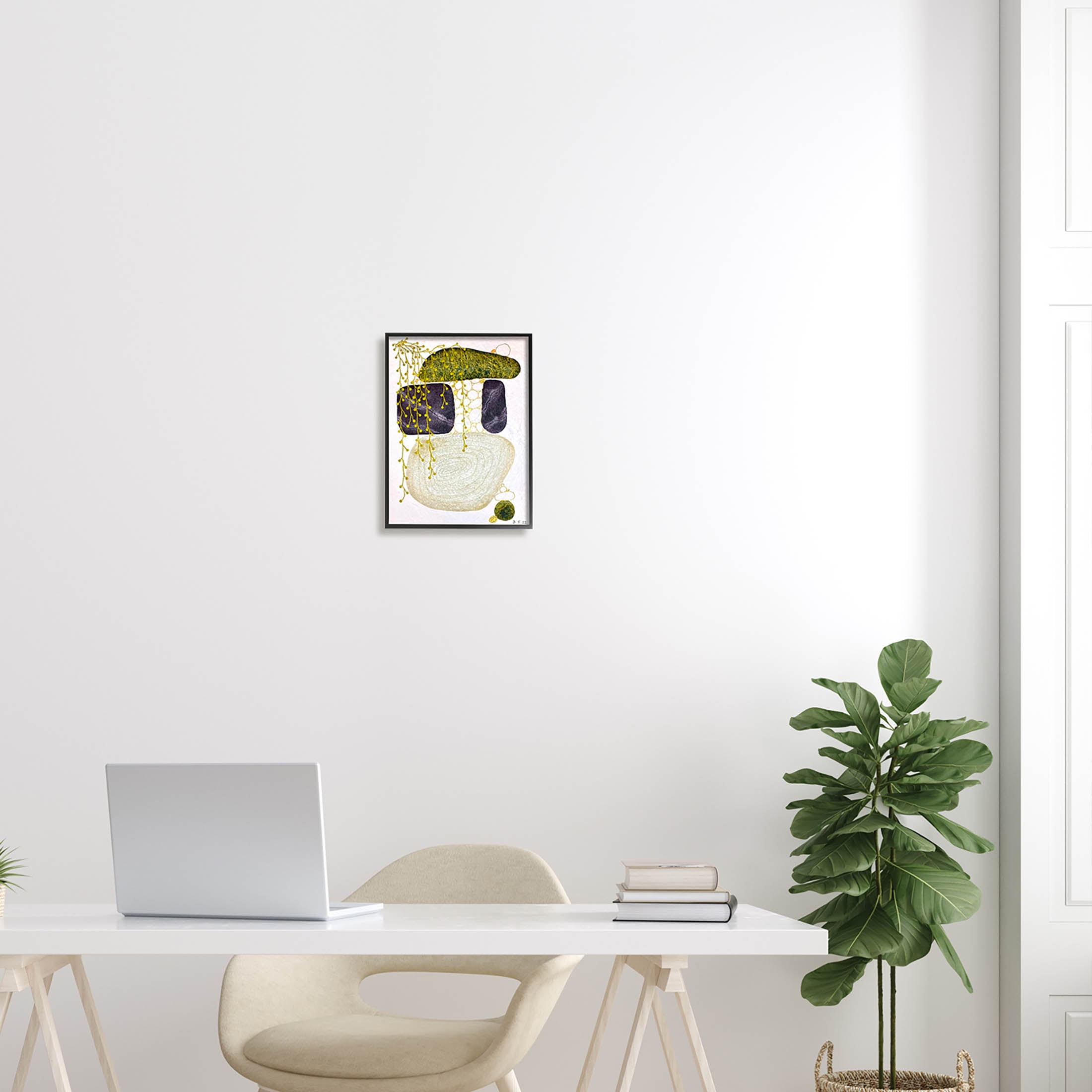 Botanical Mossy Rock Shapes Abstract Graphic Art Black Framed Art Print Wall Art