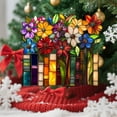 thumbnail image 5 of Book Christmas Ornament Stained Glass Style, Acrylic Book Lover Gift for Teachers Librarians Readers, Suncatcher Window Hanging Decor with Floral Design, 5 of 6