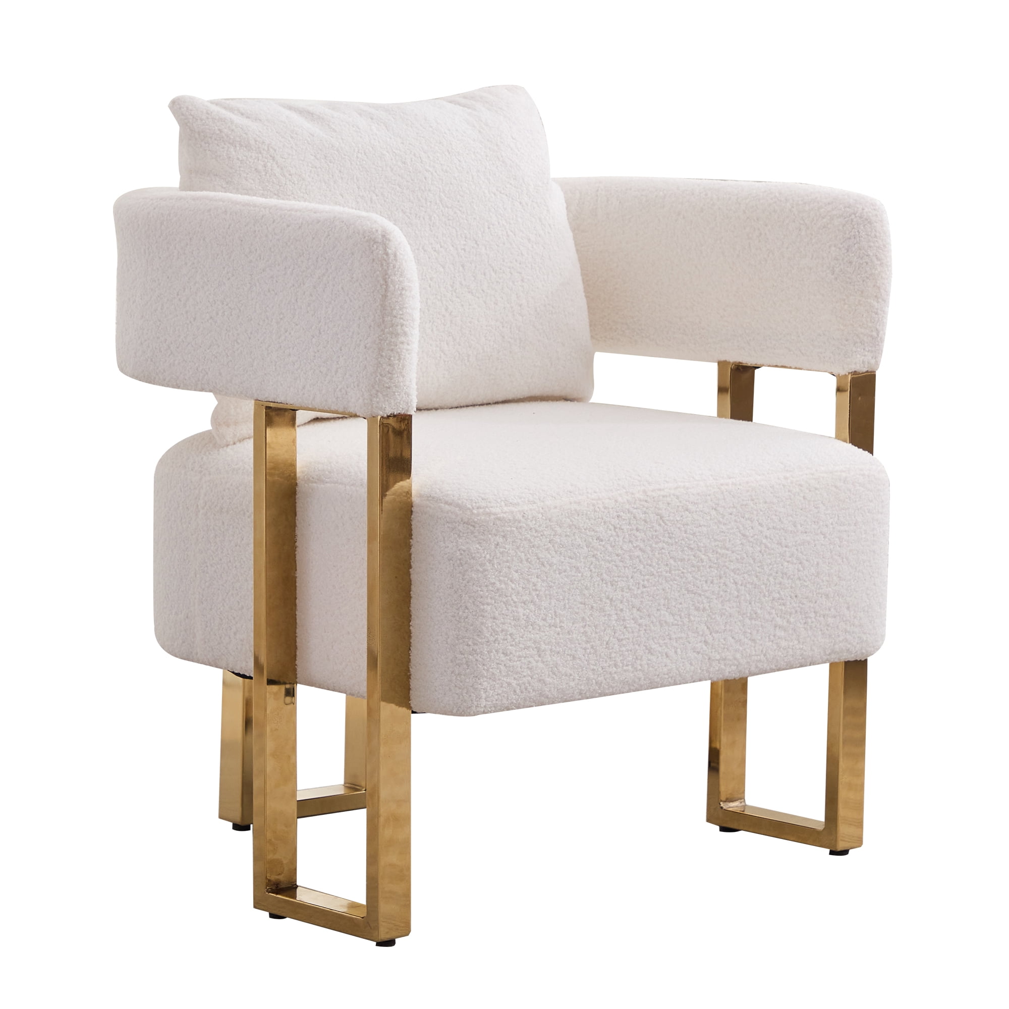 Leumius Teddy Accent Chairs Set of 2,Morden Upholstered Armchair Dining Side Chairs with Gold Metal Legs for Dining Kitchen Living Room,White