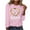 Pink, variant on ICHUANYI Women's New Trending Print Long Sleeve Casual Loose T-Shirt Crew Neck Top Summer 2024