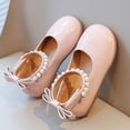 thumbnail image 4 of Girls' Pearl Bow Princess Shoes, Non-Slip Soft Sole Mary Janes, Perfect for Parties, Weddings, and Daily Outings Pink 3.5-4 Years, 4 of 7