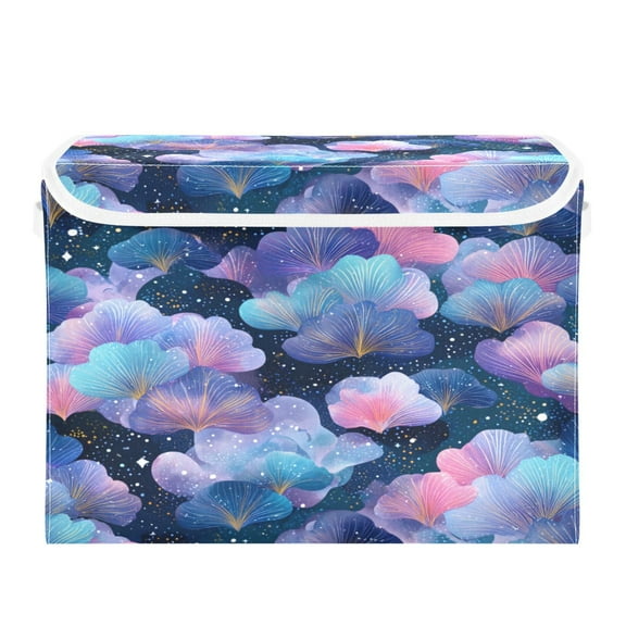 Storage Box With Lid 16.5x12.6x11.8In Foldable Stacked Household Storage Box Purple Leaves