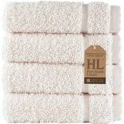 Hawmam Linen Sea Salt Washcloth Bathroom Set - Hotel Quality 600 GSM, 13' x 13', High Absorbent, Quickdry, Soft Cream Towel Set - 4-Piece for Cleaning, Kitchen, Face, Hand, Bathroom Towels