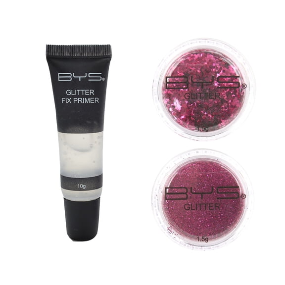 BYS Glitter Face and Body Kit with Primer Red - instant sparkle two glitter pots experiment with different textures and dimensions Glitter Fix Primer set and hold glitter