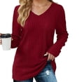 thumbnail image 2 of VISALY V Neck Pullover Sweater Ribbed Long Sleeve Tops Long Sleeve Shirts Casual Fall Tops Lightweight Sweaters Fashion Clothes Casual Sweaters Sweatshirts Loose Fit Hoodie Baggy Sweaters Rd2 L, 2 of 5