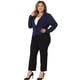 thumbnail image 3 of Blazer de talgrande pamujer con cuello en V y panel de muescon botón Business Cropped Blazers Azul marino XL, 3 of 6