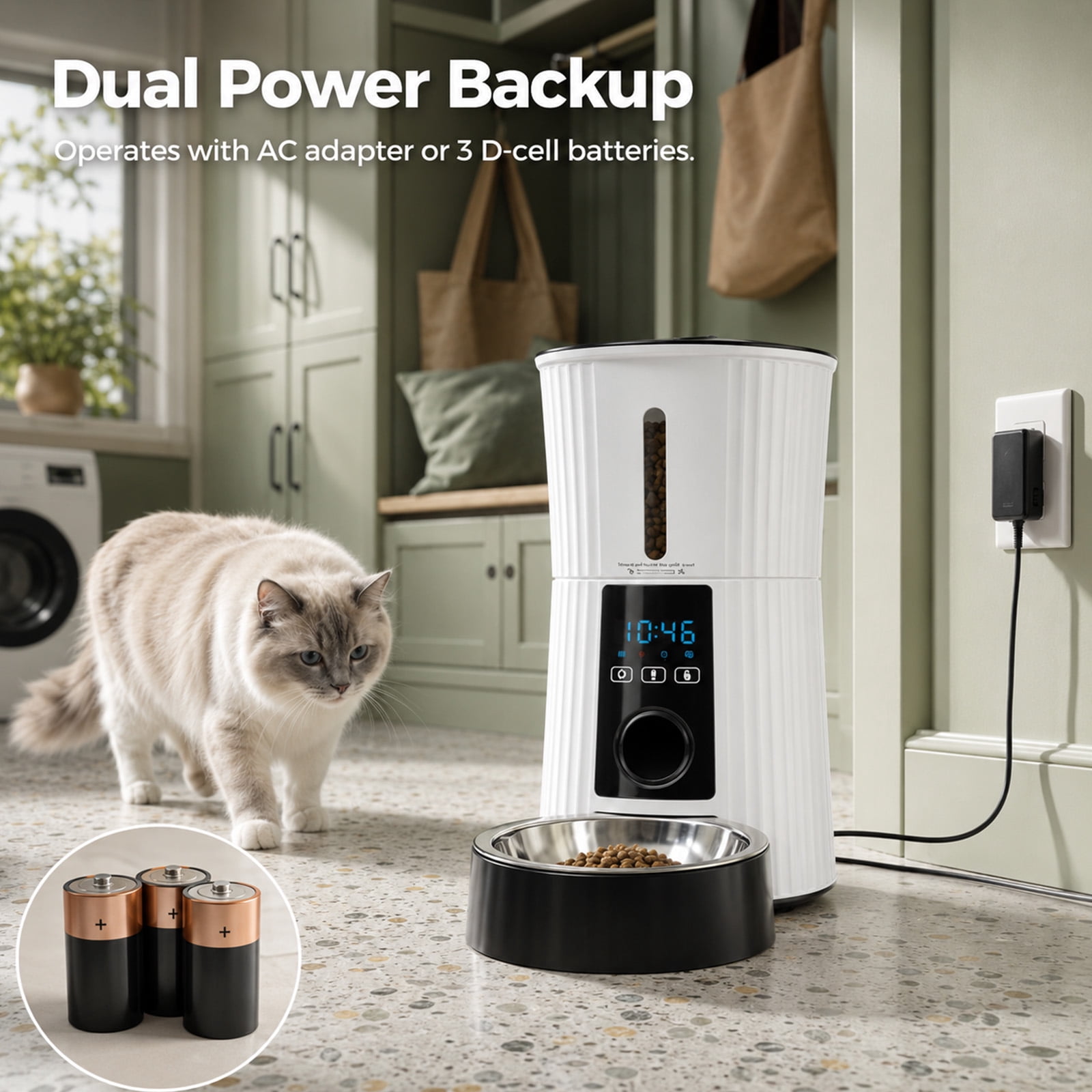 Alvantor Timed Automatic Cat Feeder, 4L Programable Dry Food Dispenser with Desiccant Bag Dual Power Supply 10S Voice Recorder, Smart Pet Feeder for Cats and Small Medium Dogs