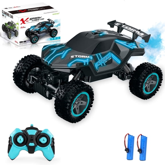 1:16 RC Car Remote Control Car, RC Monster Truck with Lights and Spray Function, All Terrain Off Road RC Monster Vehicle Truck Toys Gift for Kids