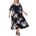 thumbnail image 2 of Vestido Maxi Casual de Playa con Cuello Cuadrado y Tirantes Ajustables para Mujeres de Talla Grande con Flores Agnes Orinda 3X Azul Marino, 2 of 5