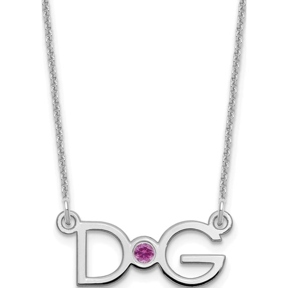 Custom Personalized 10K White Gold Medium 2 Initial w/ 18k Bezel Birthstone Necklace 10k White Gold: Jewelry by Sweet Pea - Made in USA