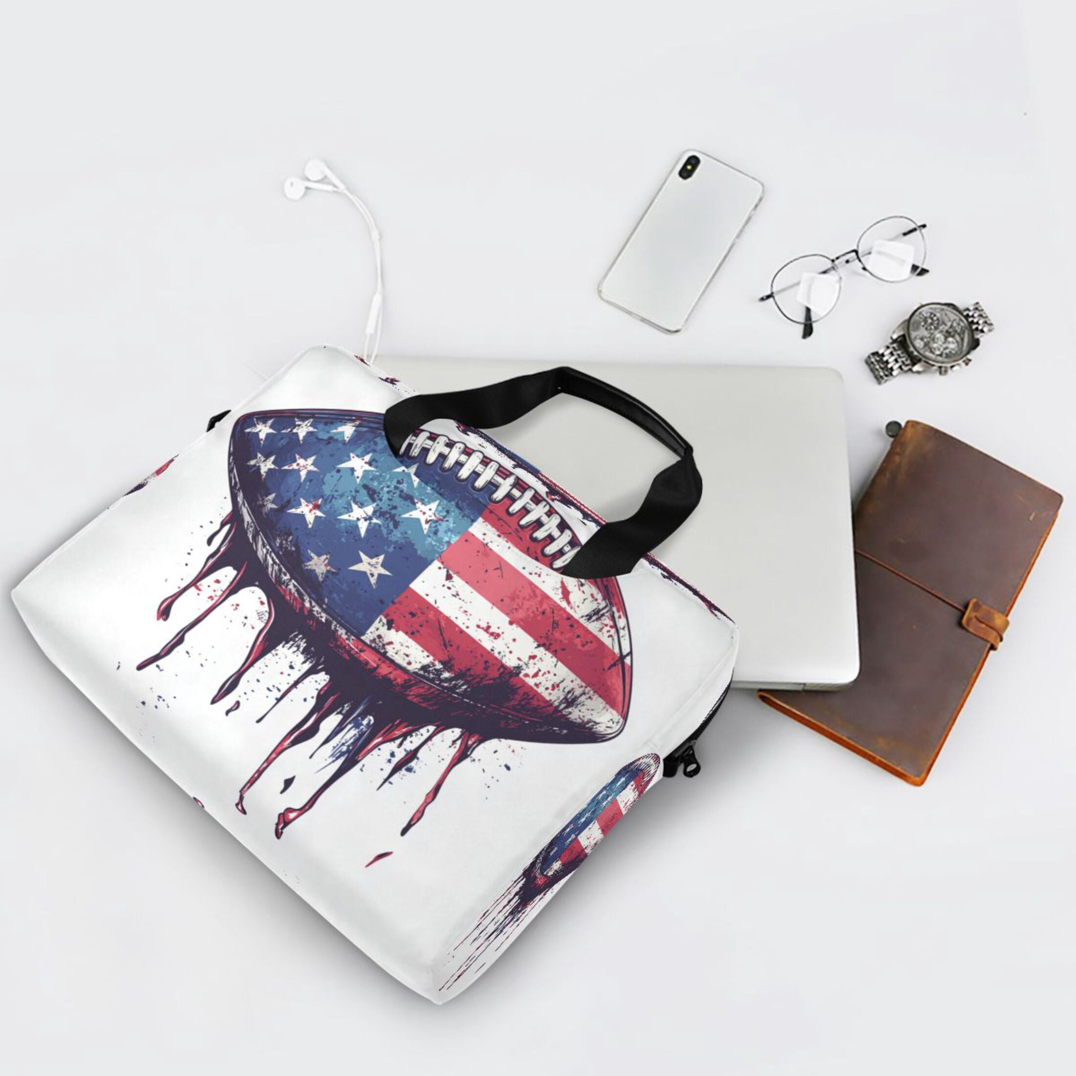 16" Laptop Tote Bag Laptop Sleeve Case Computer Briefcase for Work & Travel Football with An American Flag Design