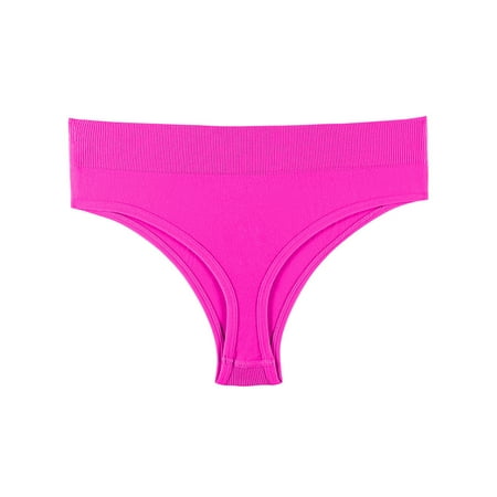 

Frontwalk Women Thongs Seamless Panties Solid Color Underwear Summer Sexy Bikini Briefs Mid Waist Lingerie Rose Red XL: 150-170 Catties