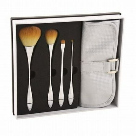 4 Makeup Brushes + Brush Roll Case Set ABT Face &