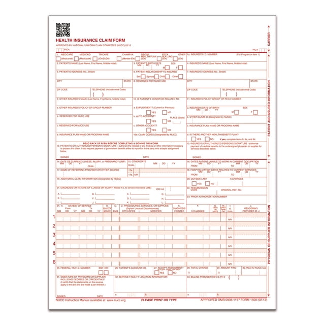 Formularios de Reclamación de Seguro de Salud Adams CMS1500L1V Paquete de 100