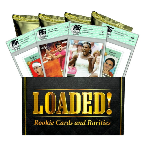 LOADED! Pro Tennis Collector's Box: 4 PGI 10 Rookie Cards Ð Carlos Alcaraz, Jannik Sinner, Novak Djokovic, Serena Williams, Roger Federer, Rafael Nadal and more