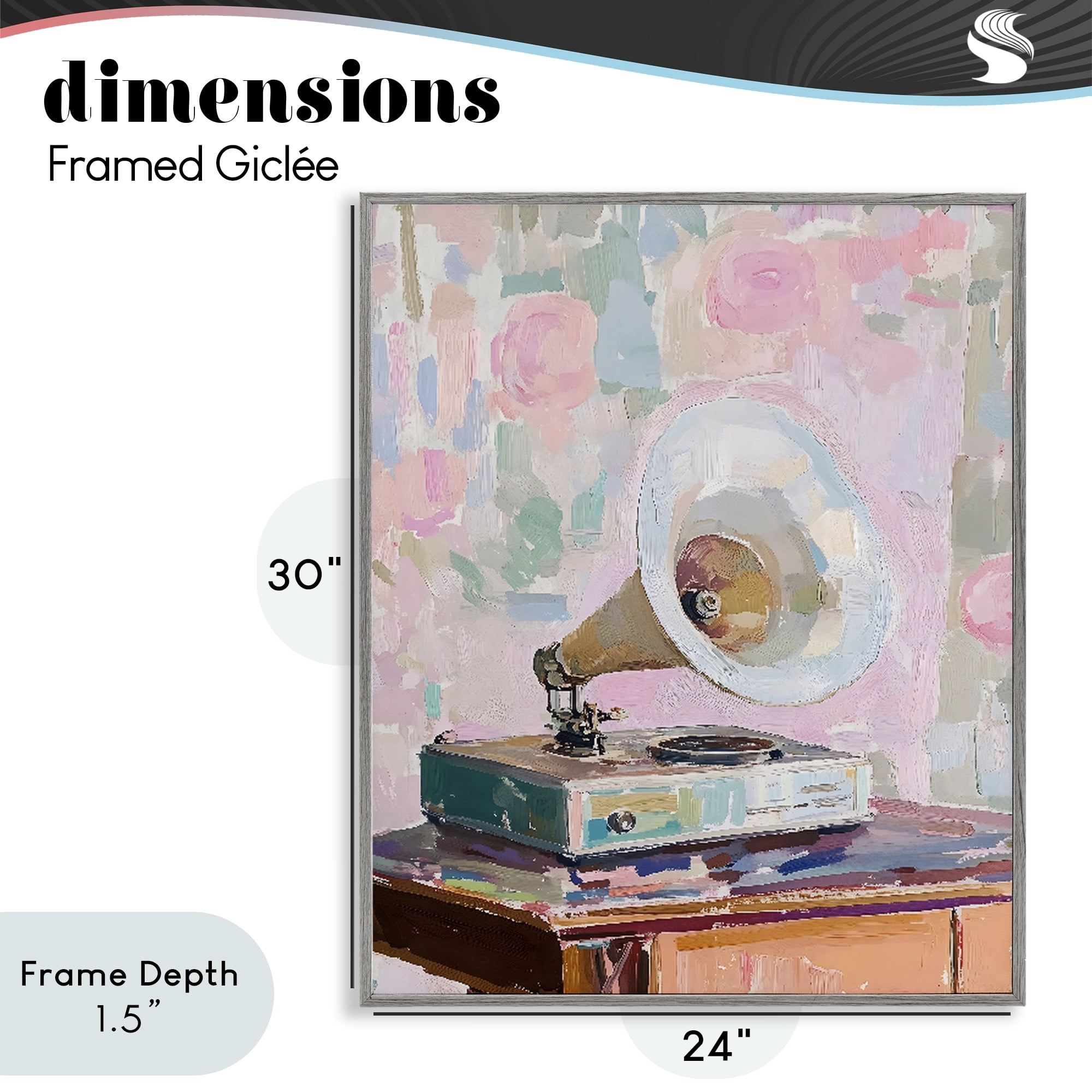 Stupell Industries Vintage Gramophone in Soft Pastels Gray Framed Giclee Art, design by The Prints Vibe