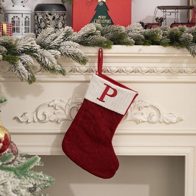 XYAIYT Christmas Decorations Knitted Wool Embroidered Letter Christmas Stocking Gift Bag with Acrylic Medium Thickness Spacious Design Sturdy Hanging Loop for Mantel Tree Home Holiday 8.7x11.8IN Red