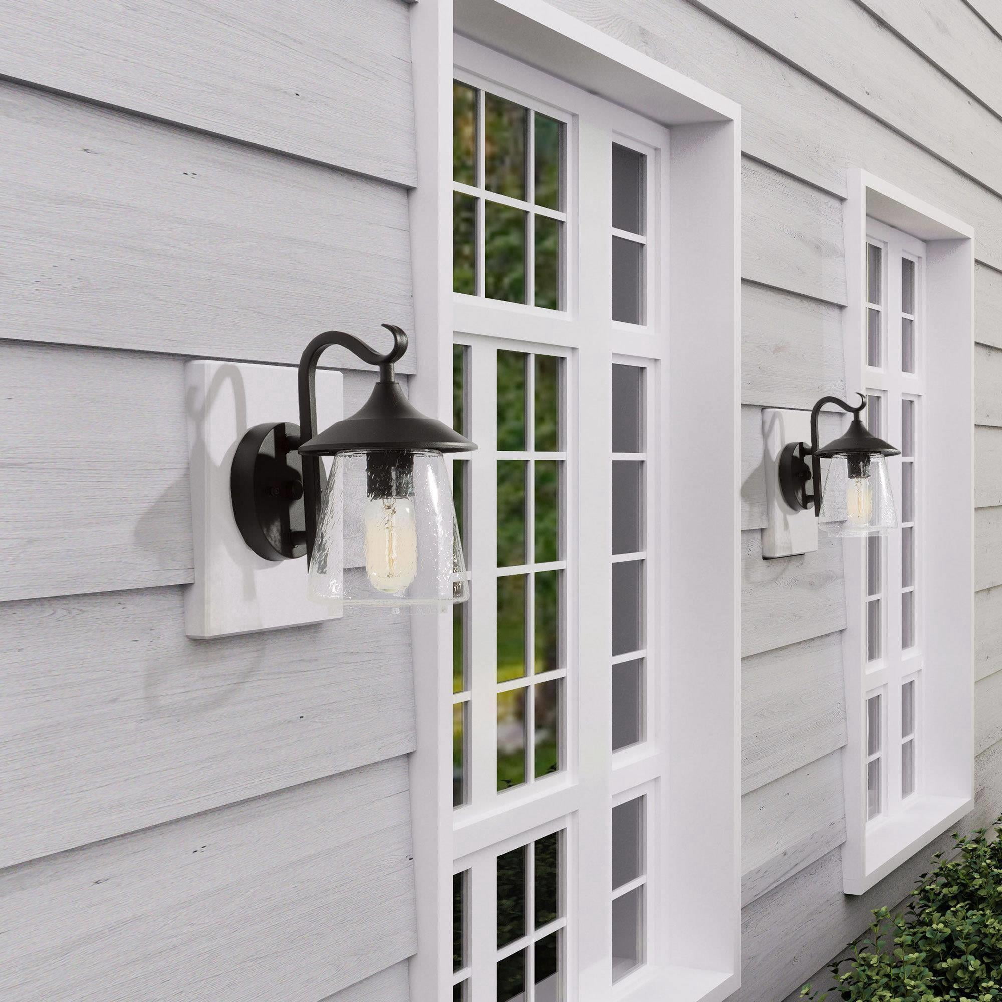 LNC Farmhouse Outdoor Wall Light with Clear Seeded Glass,Black Wall Sconce